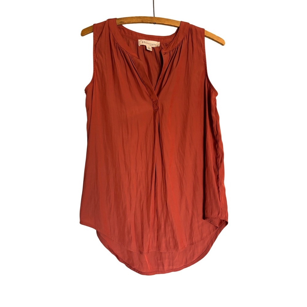 Philosophy Sleeveless V Neck Small Burnout Top Rust Orange‎ Boho Cottage Minimal